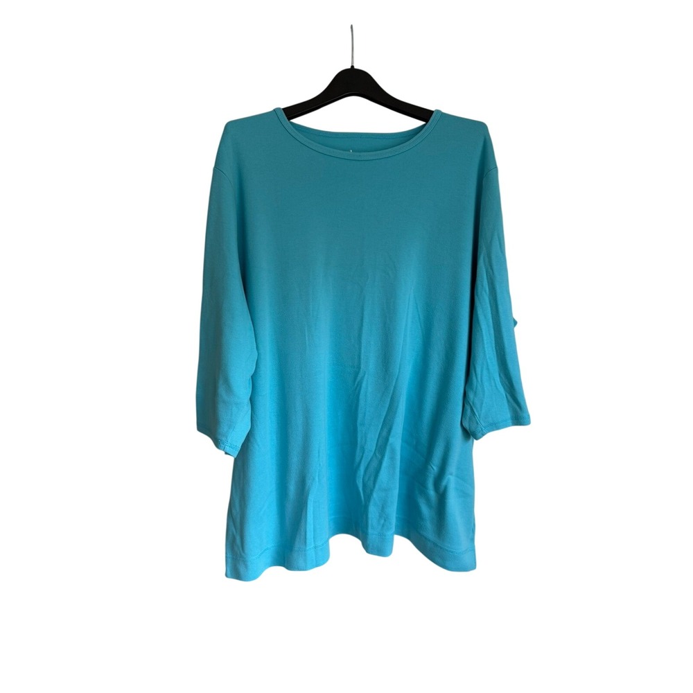 Denim & Co Essentials Women 3X Turquoise Blue 3/4 Sleeve Crew Neck Top A347350